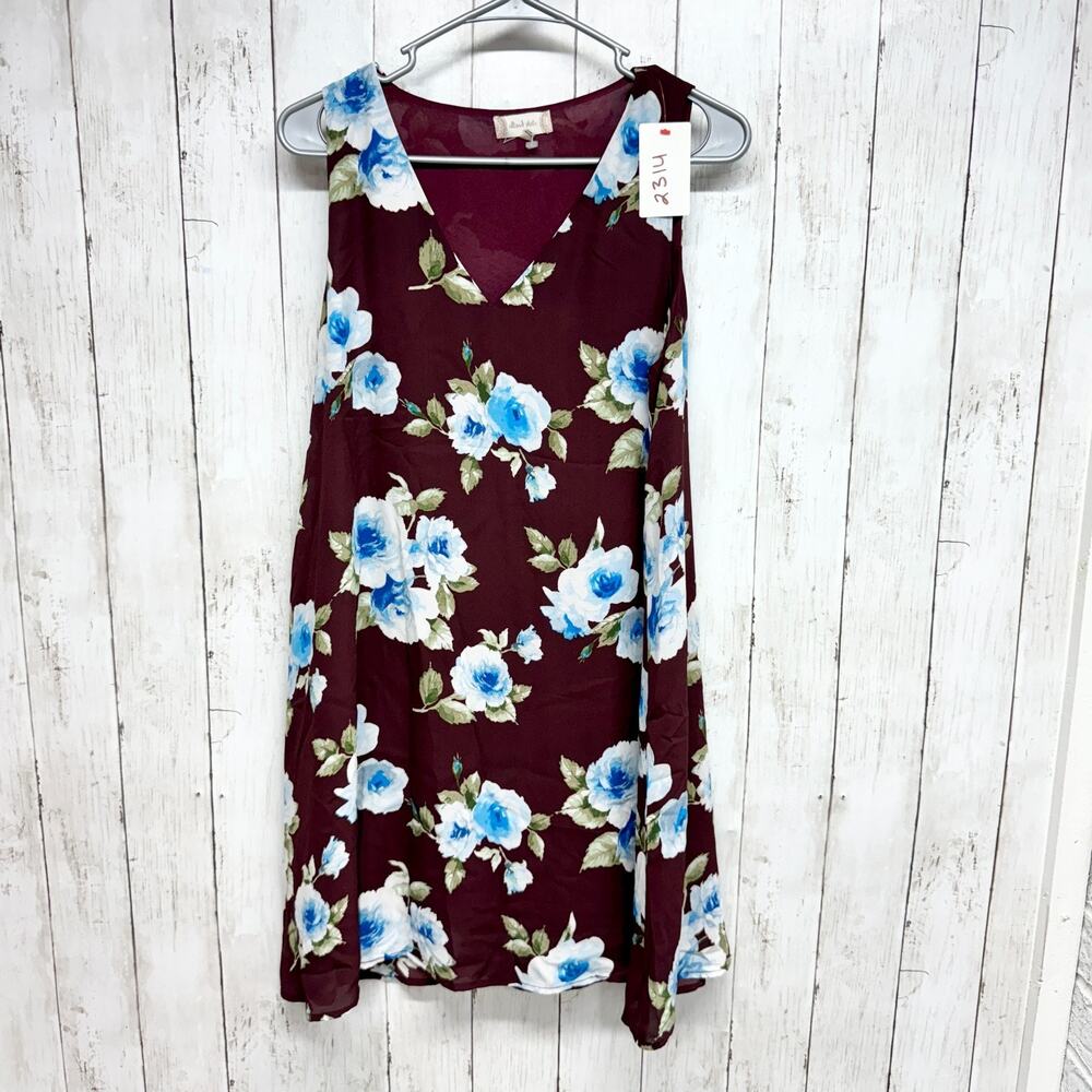 Altar'd State Dress Women Size Medium Vneck Sleeveless Maroon Floral Mini Casual